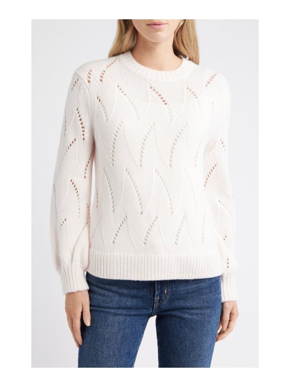 NWT CASLON Lofty Pointelle Merino Wool Blend Crewneck Sweater Pink Size M
